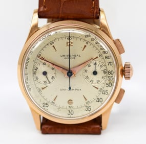 Vintage Universal Geneve Uni-Compax Chronograph Wristwatch in 18k Rose Gold
