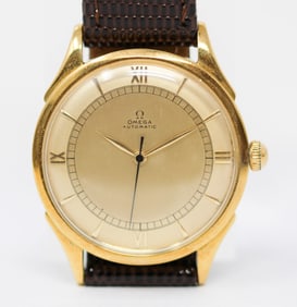 Vintage Omega Automatic Bumper Wristwatch in 18k Yellow Gold
