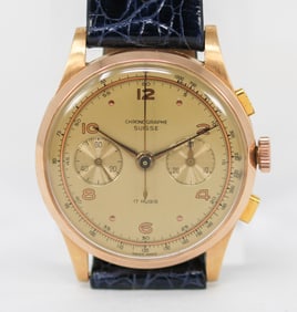 Vintage Chronographe Suisse Chronograph Wristwatch in 18k Rose Gold