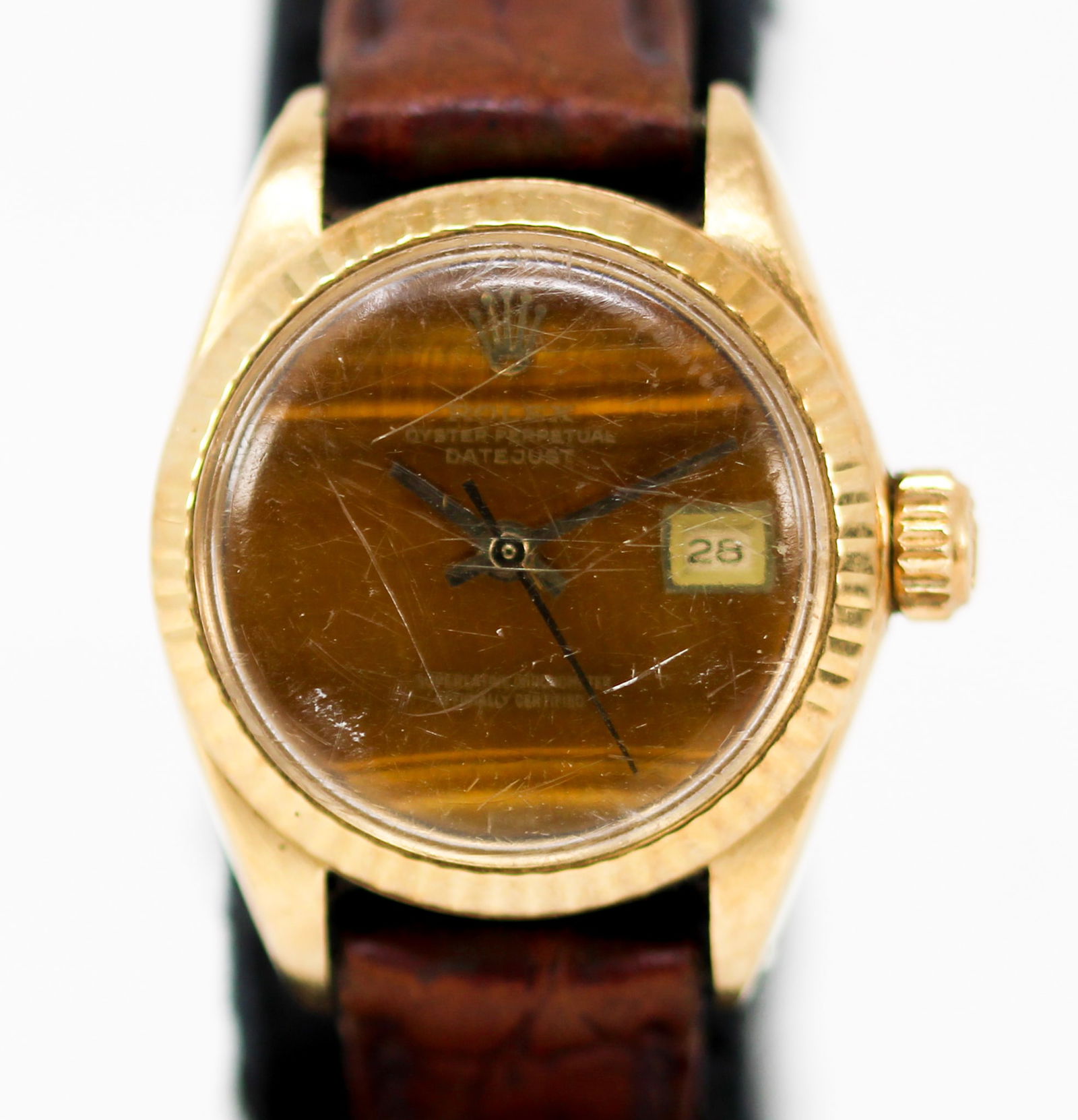 Vintage Ladies Rolex Oyster Perpetual Datejust Wristwatch with Factory Rolex "Tiger Eye" Dial in 18k (1 of 4)