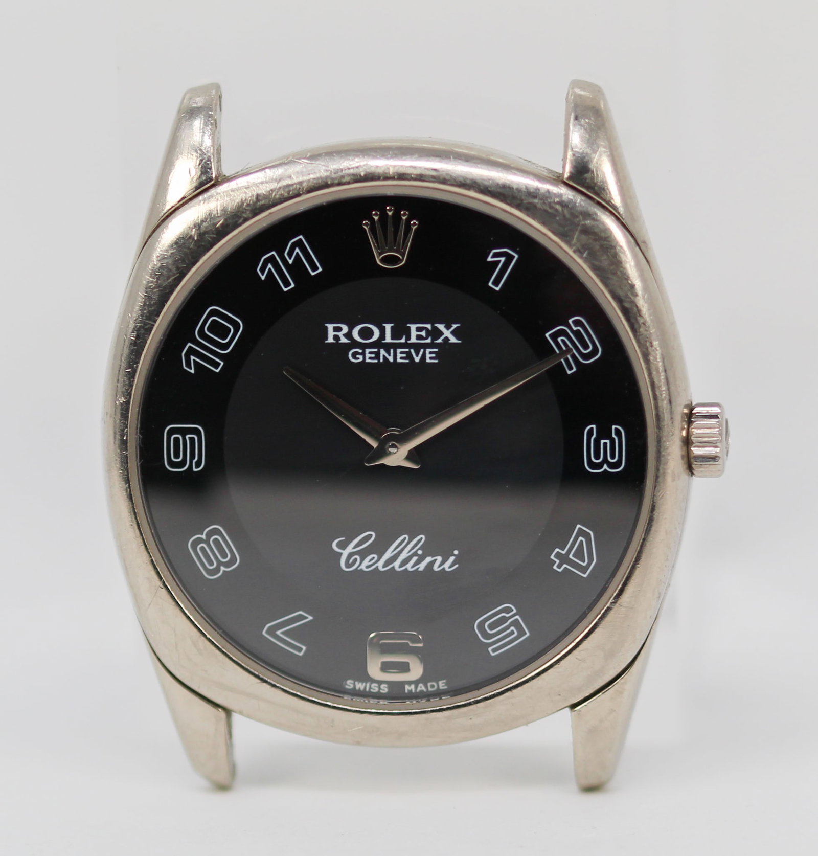 Vintage Rolex Geneve Cellini Wristwatch in 18k White Gold: 18k White Gold Vintage Rolex Geneve Cellini Wristwatch; Model 4233, Serial # K652728. Total weight: 45g. 33mm diameter. Running at time of cataloging. PLEASE NOTE: all wristwatches are sold "as-is", w