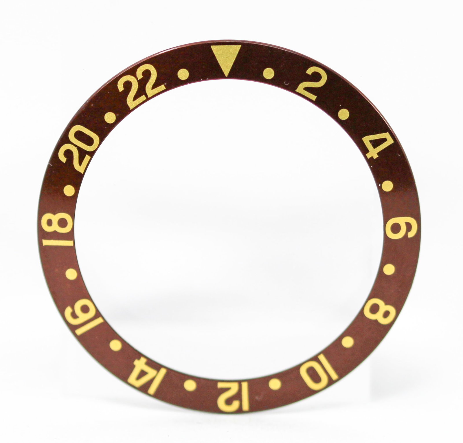 Loose Vintage Rolex GMT Bezel: Loose Vintage Rolex GMT Bezel. Brown bezel. 38mm diameter. Loose watch parts. PLEASE NOTE: all wristwatches are sold "as-is", with no mechanical warranty or guarantee. Any representation as to functio