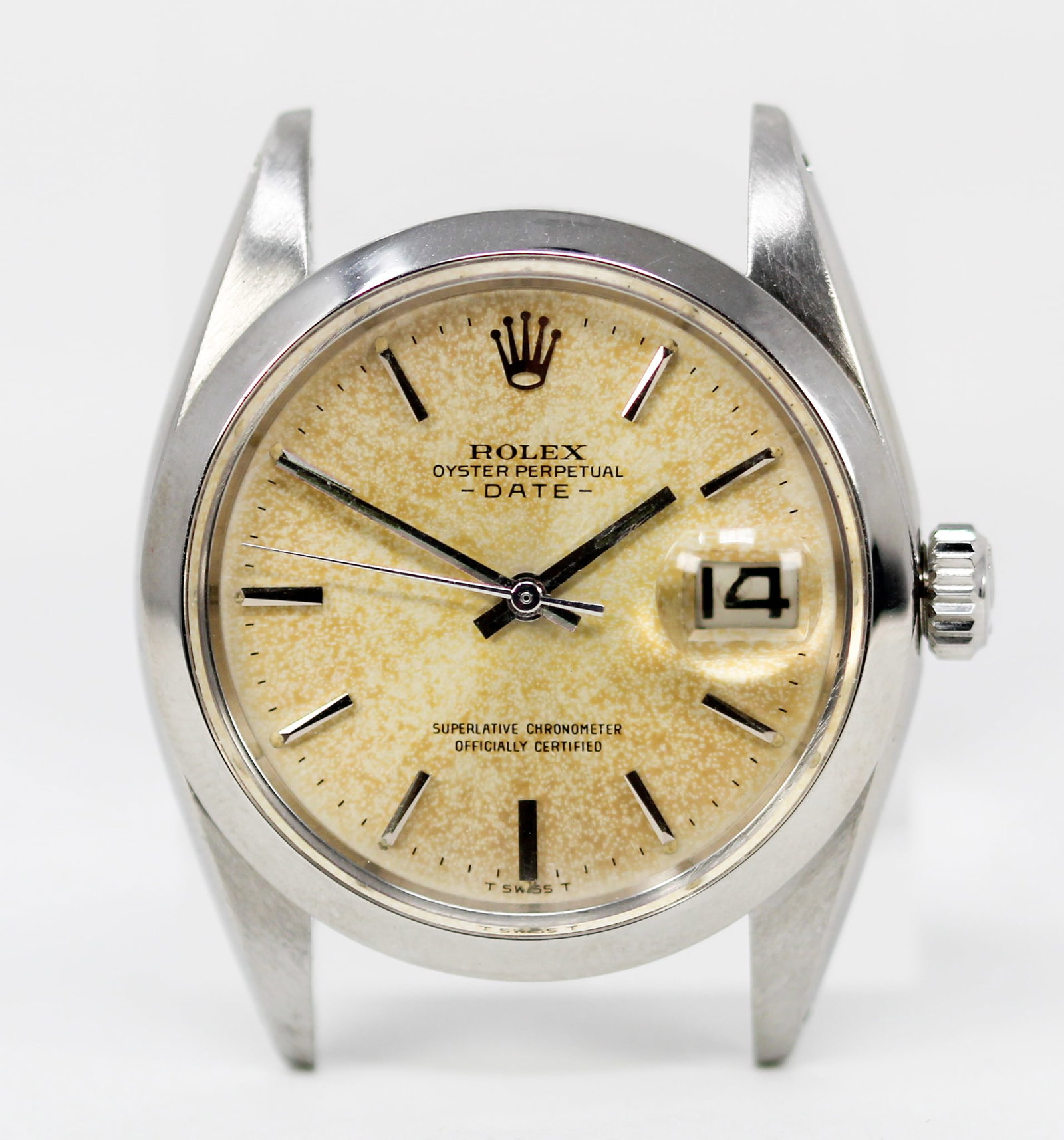 Vintage Rolex Oyster Perpetual Date Wristwatch: Stainless Steel Vintage Rolex Oyster Perpetual Date Wristwatch; Model 1500, Serial # 1301392. 34mm diameter. Running at time of cataloging. PLEASE NOTE: all wristwatches are sold "as-is", with no mech