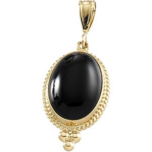 14K GOLD PENDANT OVAL GENUINE BLACK ONYX: Antique Style 14k Yellow Gold Pendant featuring an Oval Black Onyx. The pendant measures 12mm x 20mm (without the gold bail). It is in New condition.