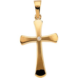 14K GOLD CROSS PENDANT WITH DIAMOND SOLID YELLOW GOLD: 14k Yellow Gold Cross with a center DIAMOND. The Cross measures 21mm x 14mm and it IS in Mint condition.