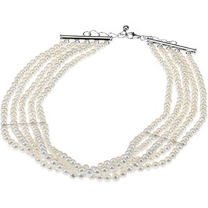 FRESHWATER CULTURED PEARL 5 STRAND CHOKER NECKLACE: This beautiful Necklace is a 5 Strand Freshwater CULTURED PEARL Choker and it is 15 inches in length. The Clasp and separators are Solid STERLING SILVER.