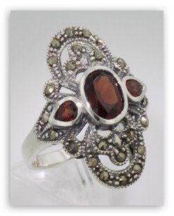 ANTIQUE STYLE STERLING SILVER DINNER RING GENUIN GARNET: This ANTIQUE Style ring is an Authentic and Accurate copy of a ring from the 1930's is in MINT condition! It is High Quality STERLING SILVER and it features an Oval GARNET with a Pearshape GARNET each