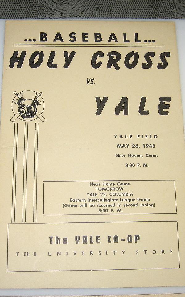 1948 BASEBALL PROGRAM HOLY CROSS VS YALE GEORGE BUSH 1S: I have a Baseball Program from 1948 NEVER USED of Holy Cross vs. Yale. The Program is dated May 26, 1948 and it was played on Yale Field in New Haven, Conn. at 3:30 PM! This Program is in perfect cond