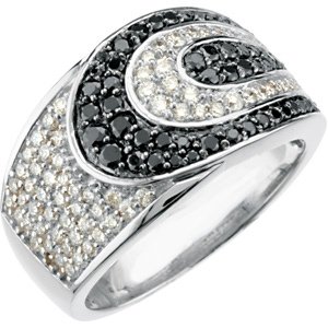 14K WHITE GOLD RING BLACK AND WHITE DIAMOND = 1 CARAT!: 14K WHITE GOLD RING CAN BE WORN AS A WEDDING BAND - OR - AS A RIGHT HAND RING. It is 14k WHITE Gold and it features BLACK and WHITE DIAMONDS with a Total Weight = ONE CARAT! This ring is a Size 6
