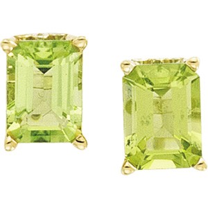14K GOLD PERIDOT EARRINGS 2 CARATS!: 14k Yellow Gold Earrings, each featuring a Genuine Emerald Cut PERIDOT. The Peridot Total Weight = TWO CARATS! The Earrings have post style backs for pierced ears.