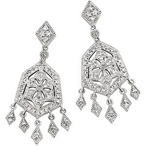 14K WHITE GOLD DIAMOND EARRINGS 1 CARAT! DANGLE: This pair of 14k WHITE GOLD DANGLING EARRINGS are in the CHANDELIER STYLE. They are set with 104 DIAMONDS = 1.08 CARATS!! They dangle 1 and 1/2 inches in length and they are BRAND NEW!