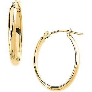 14K GOLD EARRINGS HOOP OVAL 3/4 INCH: This pair of 14k Yellow GOLD HOOP EARRINGS are OVAL in design rather than round. They measure 1 inch by 3/4 inch and they have wire tops for pierced ears. They are Brand New.