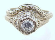 ANTIQUE WHITE GOLD DIAMOND ENGAGEMENT RING: This ANTIQUE Style Wedding Set is 14k WHITE Gold and it is an Authentic and Accurate copy of a Wedding Set Circa 1930. The Wedding Band is 14k White Gold and it sits perfectly against the Engagement R