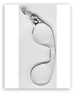 STERLING SILVER MAGNIFYING GLASS MENU READER: STERLING SILVER Antique Style Magnifying Glass Menu Readers (2.25x). This pair of Magnifying Glasses measures 3 1/2 inches x 1 1/4 inches and the lens of the glasses are made of plastic so that they w