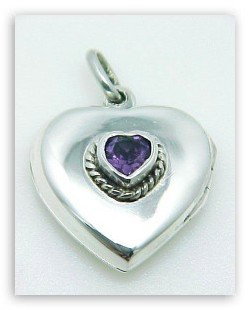 STERLING SILVER LOCKET HEART PENDANT: This beautiful Heart shaped LOCKET Pendant is High Quality SOLID STERLING SILVER and it features a Genuine Heart shaped AMETHYST in the center. The Locket measures approximately 3/4 inch x 1 inch and 