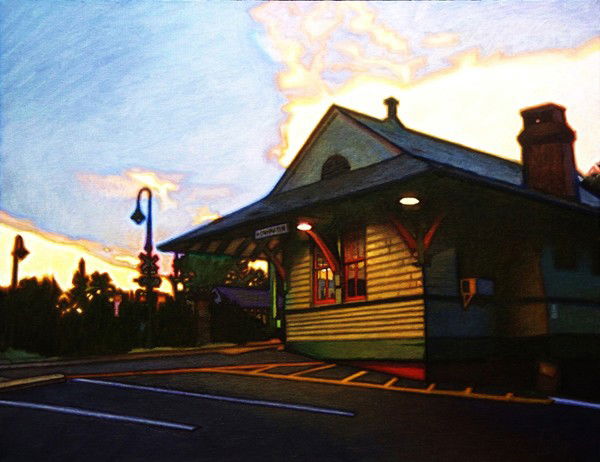 ORIGINAL OIL PAINTING 'STATION AT DAWN' BY ROBERT LEMAR: The Title of this Original Oil Painting is "Station at Dawn". It is the historic Kensington Station in Garrett Park Maryland. This prize winning painting by LeMar depicts the station at a magical mome