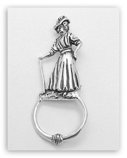 STERLING SILVER EYEGLASS HOLDER PIN GOLF: This SOLID STERLING SILVER Eyeglass Holder is worn as a pin or brooch - and - can be used to hold your Eyeglasses! This unusual Sterling Pin features an Old Fashioned or Antique LADY GOLFER. This Eyeg