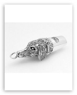 STERLING SILVER WHISTLE HEAD OF DOG WEAR AS PENDANT: This SOLID STERLING SILVER WHISTLE looks like the head of a DOG and can be worn on a chain as a Pendant! The Whistle measures 2 inches x 5/8 inch. This SOLID STERLING Silver Whistle Pendant is very we