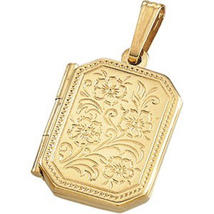 14K GOLD LOCKET RECTANGLE 2 PHOTOS ENGRAVING: This 14k GOLD LOCKET is rectangular and it measures 18.00mm x 14.00mm. It opens to hold 2 photographs and there is a nice bale to slip a chain through. The front of the locket has lovely floral engrav