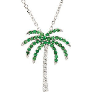 WHITE GOLD NECKLACE PALM TREE TSAVORITE GARNET w DIAMON: 14k White Gold Necklace featuring a Palm Tree set with GENUINE GREEN TSAVORITE GARNETS and SPARKLING DIAMONDS! There are 42 GREEN TSAVORITE DIAMONDS and 13 DIAMONDS. This beautiful Palm Tree measures