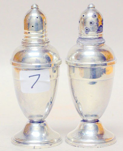 ANTIQUE STERLING SILVER SALT PEPPER SHAKERS: Vintage Pair of STERING SILVER Salt Pepper Shakers 4.5 inches tall, weighted bottom.