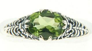 ANTIQUE STERLING SILVER RING PERIDOT FILIGREE DECO: This Antique Style Dinner Ring is an AUTHENTIC and ACCURATE copy of a ring from the 1920's and THIS one is in MINT condition! It is STERLING SILVER and it features A GENUINE OVAL PERIDOT = 2 CARATS su