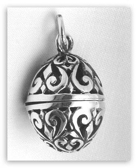 STERLING SILVER EGG VINAIGRETTE LOCKET PENDANT: This SOLID STERLING SILVER Egg shaped Vinaigrette can be worn as a Locket Pendant. It measures 1/2 inch x 7/8 inch. This 'scent locket' also called an 'aromatherapy locket' is SOLID STERLING and weigh