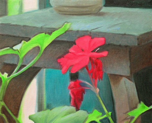 ORIGINAL OIL PAINTING GERANIUM GOING ROBERT LE MAR: The Title of this Original Oil Painting by ROBERT LEMAR is "GERANIUM GOING BY" The GERANIUM is going by as summer comes to an end. The shedding of its pedals heralds the coming of cooler, dryer weathe