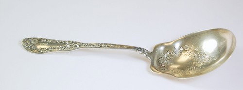 ANTIQUE STERLING SILVER BERRY SPOON 72 GRAMS!: This ANTIQUE STERLING SILVER Berry or Casserole Spoon by DOMINICK & HAFF in the No. 10 Pattern (1896 STERLING Monogram B) is 9 inches in length and it weighs 72 GRAMS!