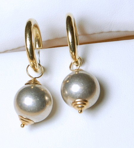 GOLD AND STERLING SILVER EARRING DANGLE: This pair of EARRING DANGLES completely change the look of your Hoop Earrings. This pair of EARRING DANGLES are STERLING SILVER AND 14K GOLD and they look like shiny Silver balls with 14k Gold accents