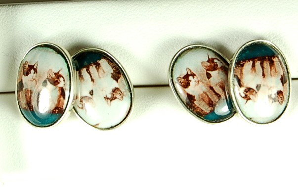STERLING SILVER CUFFLINKS KITTEN CAT: STERLING SILVER Cufflinks each featuring two adorable kitty cats. The Cufflink measures 3/4 inch x 1/2 inch. They are Brand NEW and they are ideal for Cat lovers!