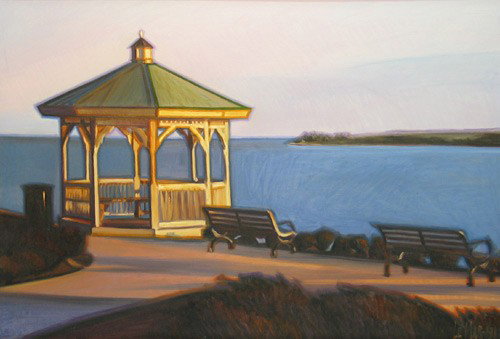 ORIGINAL OIL PAINTING "SMALL PAVILLION" ANNAPOLIS MD: The Title of this ORIGINAL OIL PAINTING by ROBERT LE MAR is "SAMLL PAVILLION". In a place called Quiet Waters Park, in Annapolis MD there is a small pavilion on a cliff overlooking the water. It has b