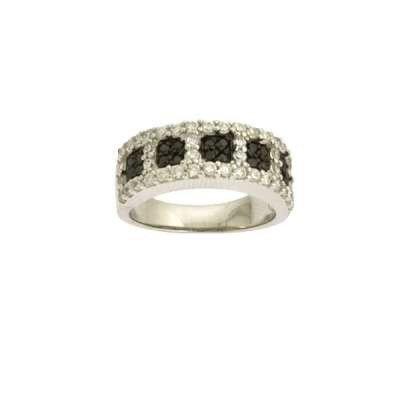 STERLING SILVER WEDDING BAND RING BLACK WHITE CZ: This SOLID STERLING SILVER Ring features individual handset Black and Clear 'CZ'. Absolutely looks like a Black and White Diamond Wedding Band. It is available in a size 6, 7 and 8.