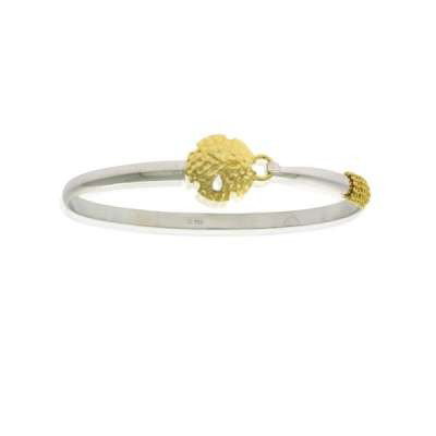STERLING SILVER BANGLE BRACELET BEACH SEASHELL: Solid STERLING SILVER Bangle Bracelet featuring a Gold Plated SEASHELL and a circle and hook closure.