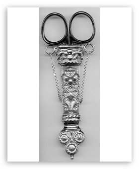 ANTIQUE STYLE STERLING SCISSORS SEW: Antique Style Sterling Silver SEWING scissors holder with ornate scrollwork. Scissors included (not sterling).