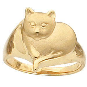 14K GOLD RING CAT KITTY LOVE SOLID GOLD: 14K Yellow Gold ring is often referred to as a 'Kitty Love Ring'. It features an adorable 14k Gold Cat. This ring is a Size 6 and it can be resized and the Cat measures 15mm across.