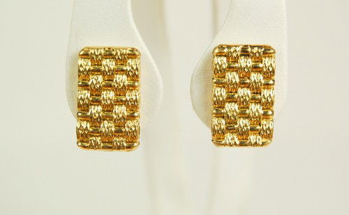 VINTAGE 18K GOLD EARRINGS MADE BY PIAGET CIRCA 1970: This pair of VINTAGE 18K SOLID GOLD Earrings were made by PIAGET in the 1970s for a woman who had a matching wristwatch. The Earrings measure 7/8 inch x 3/8 inch and they weigh 9.10 GRAMS! There are 1