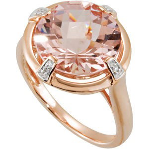 14K GOLD RING GENUINE MORGANITE 5.50 CTS! 4 DIAMOND!: 14k ROSE GOLD Ring features a GENUINE MORGANITE = 5.50 CARATS! There are 4 small DIAMONDS set as accent.