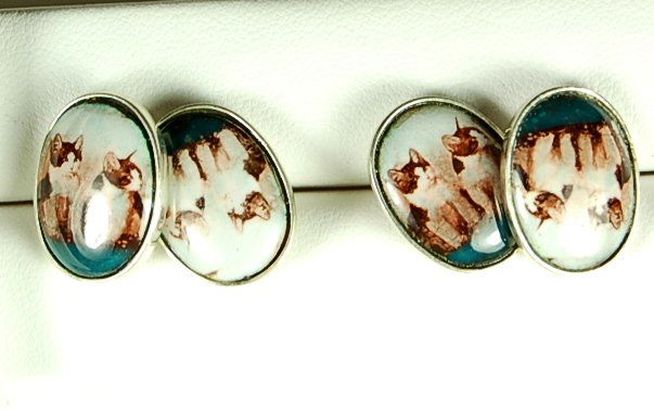 STERLING SILVER CUFFLINKS KITTEN CAT: STERLING SILVER Cufflinks each featuring two adorable kitty cats. The Cufflink measures 3/4 inch x 1/2 inch. They are Brand NEW and they are ideal for Cat lovers!