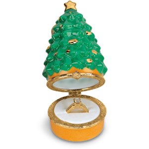 PORCELAIN CHRISTMAS TREE RING BOX & ORNAMENT!: This Porcelain Christmas Tree looks like an Ornament, but it is really a Ring Box! It is 4 inches tall and 2 inches wide. THIS IS A WONDERFUL WAY TO PRESENT A SPECIAL GIFT!