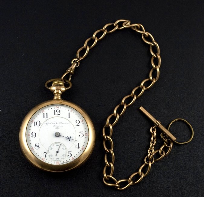 ANTIQUE GOLD FILLED POCKET WATCH AND FOB CHAIN WITH