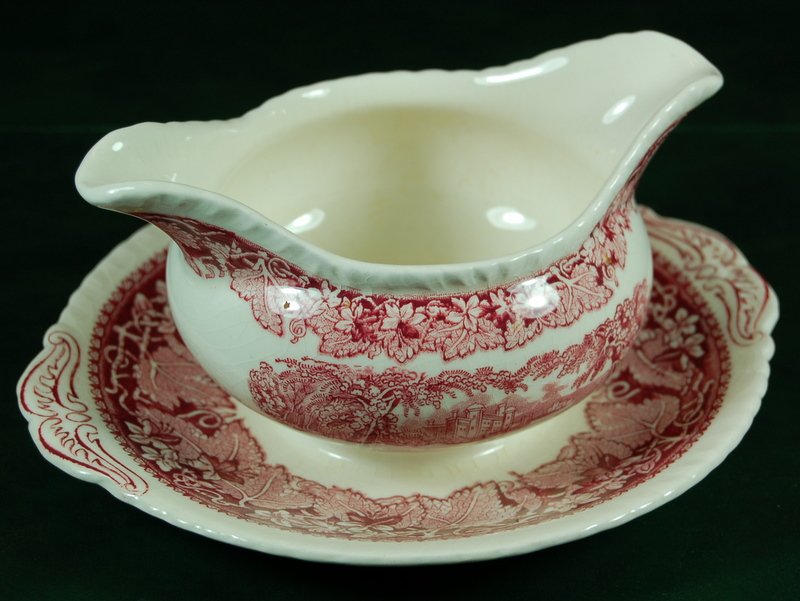 ANTIQUE MASONS VISTA PINK IRONSTONE GRAVY BOAT RARE!: This wonderful piece from my collection is a RARE ANTIQUE MASONS VISTA PINK IRONSTONE GRAVY BOAT with underliner. This English Mason Ironstone Gravy Boat is Circa 1890 and it features the deep pink Ro
