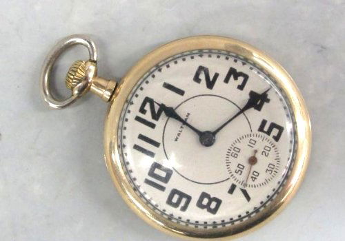 ANTIQUE WALTHAM POCKET WATCH OPEN FACE SIGN PJ BARTLETT: This ANTIQUE WALTHAM Open Faced Pocket Watch has an Avalon Gold Filled case. It has a 17 Jewel movement that is SIGNED \'PJ Bartlett\' and is numbered 17113172. It is 1 3/4 inches in Diameter. 18703