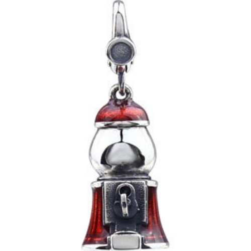 STERLING SILVER CHARM GUM BALL MACHINE RED ENAMEL WEAR: This is a SOLID STERLING SILVER CHARM of a GUM BALL MACHINE with Red Enamel. It measures 22mm x 11mm. (there are 25mm in one inch) You can wear it as a Pendant on a chain - or - or as a Charm on a bra