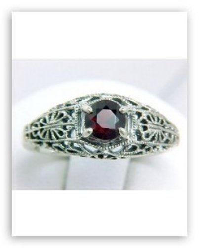 ANTIQUE STYLE STERLING SILVER RING GENUINE GARNET: This Antique Style ring is an AUTHENTIC and ACCURATE copy of a ring from the 1920's and THIS one is in MINT condition! It is High Quality STERLING SILVER and it features a GENUINE GARNET = .50 CARATS!