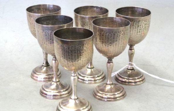 ANTIQUE SET 6 CORDIAL SHOT GLASSES 191 GRAMS! STERLING: This Antique set of 6 STERLING SILVER Colombian liqueur stem shot glasses are 3 inches tall and they weigh 191 GRAMS. The bottom of each is marked 'L Canon C Bogota'