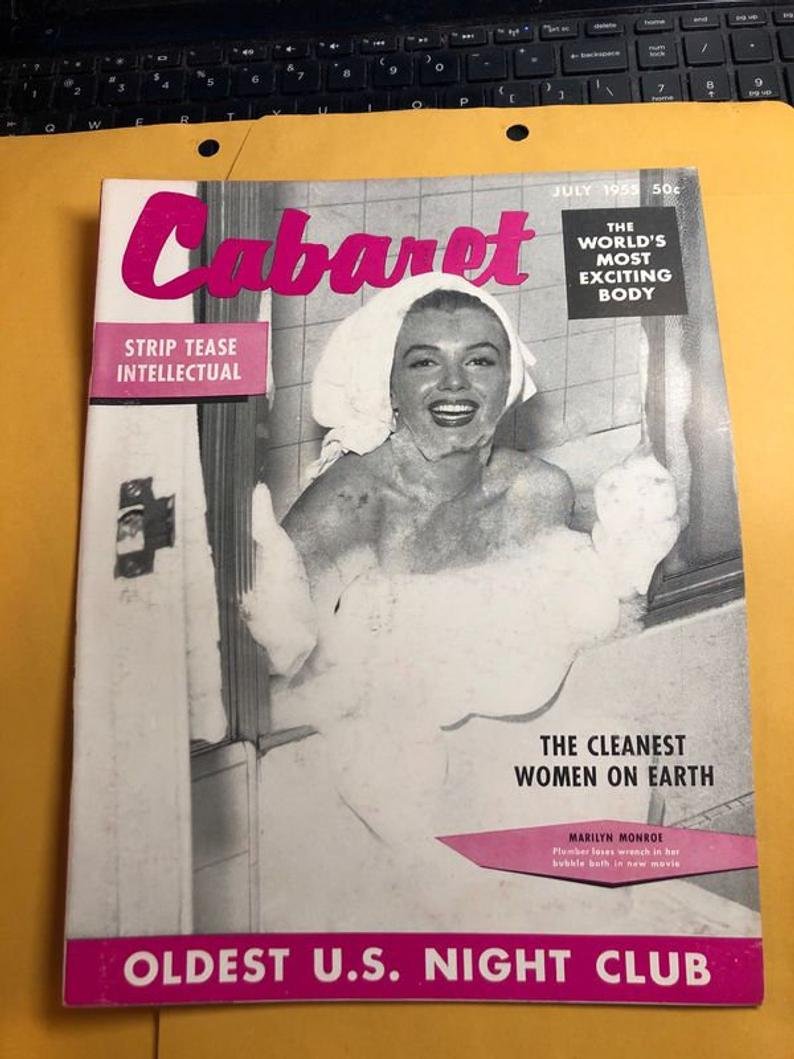 Cabaret July 1955 Magazine Marilyn Monroe Cover Vg-N/M: Cabaret July 1955 Magazine Marilyn Monroe Cover In Vg-Near Mint Condition Pre Owned From an Estate. No Reserve Bid & No Buyers Premium. In House Shipping Priority Mail Standard Flat Rate.