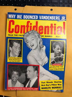 Confidential Nov 1956 Marilyn Monroe Cover Magazine: Confidential November 1956 Marilyn Monroe Cover Magazine in Good Condition Preowned From an Estate. No Reserve Bid & No Buyers Premium. In House Shipping Priority Mail Standard Flat Rate.