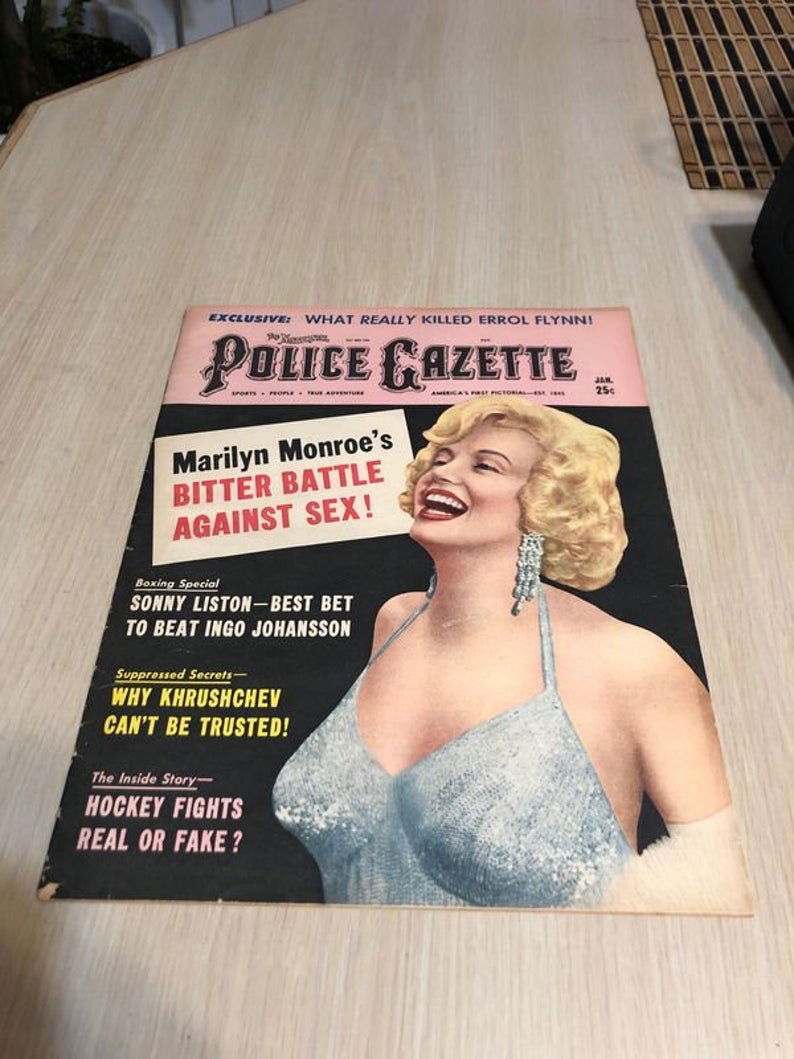 Police Gazette January 1960 Ed Magazine Marilyn Monroe: Police Gazette January 1960 Edition Magazine Marilyn Monroe Cover In Acceptable Condition with some Cover Issues. No Reserve Bid & No Buyers Premium. In House Shipping Priority Mail Standard Flat Rate