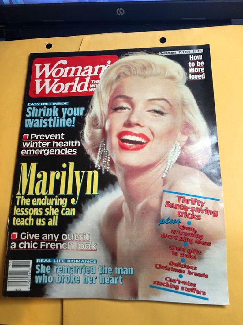 Womens World December 1991 Edition Marilyn Monroe Cover: Women’s World December 1991 Edition Marilyn Monroe Cover In Good Condition. No Reserve Bid & No Buyers Premium. In House Shipping Priority Mail Standard Flat Rate.